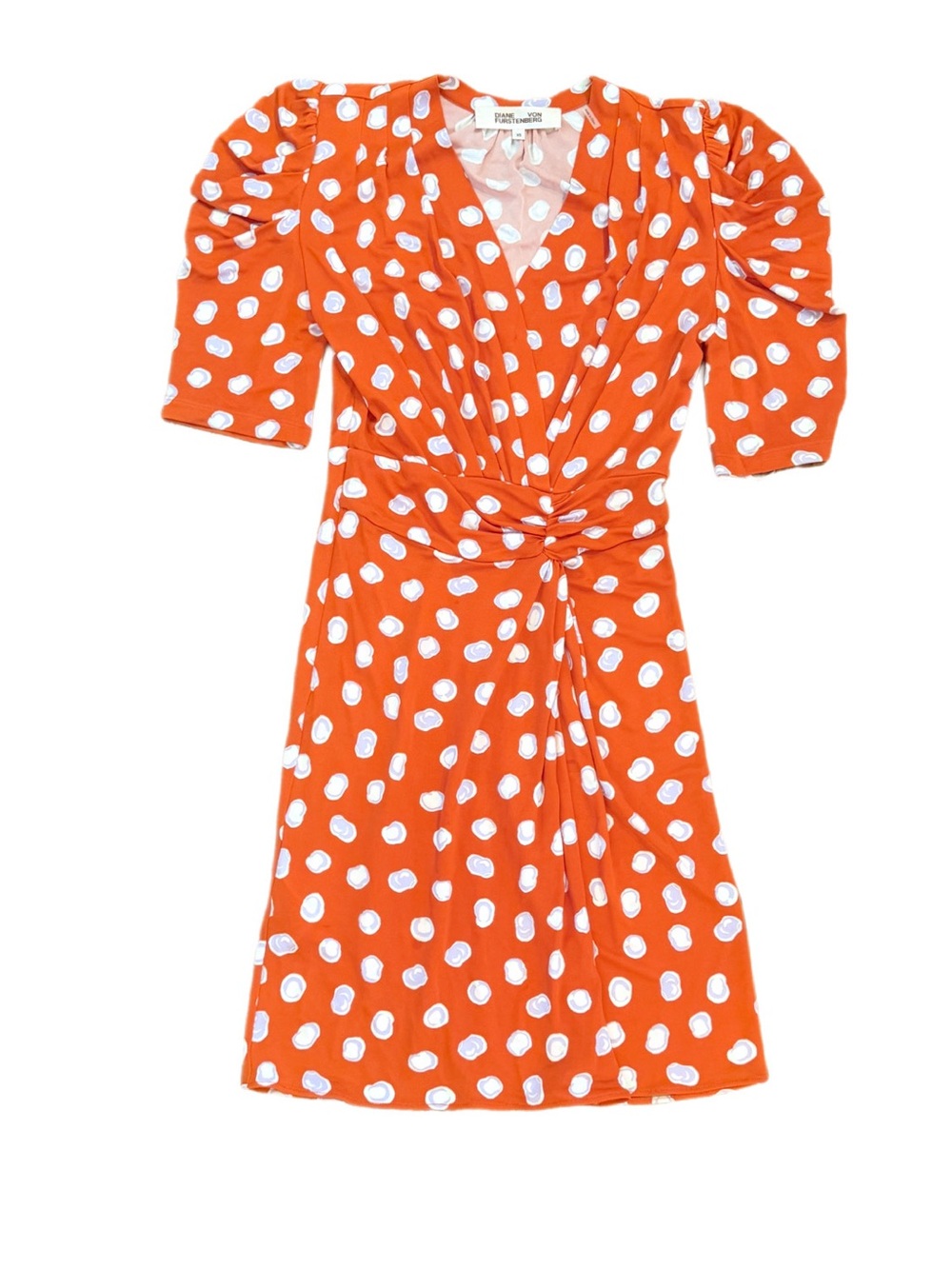 Diane Von Furstenberg Orange & White Polka Dot Mini Dress